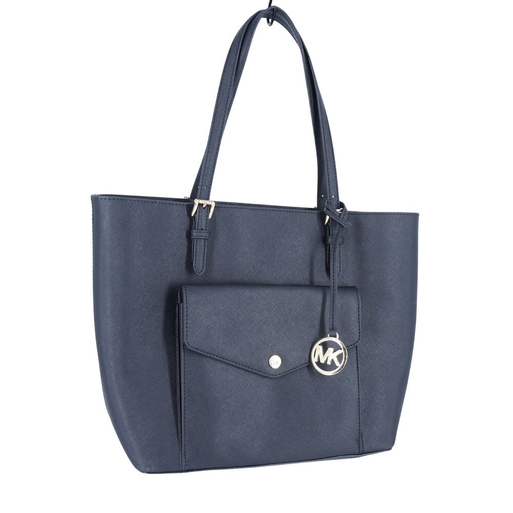 Michael Kors Jet Set Pocket Tote Bag Black Saffiano Leather Shoulder Purse